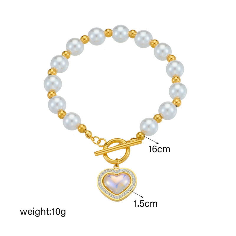 Pearlescent Heart Charm Bracelet