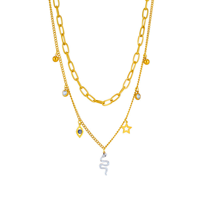 Serpent and Star Charm Layered Necklace