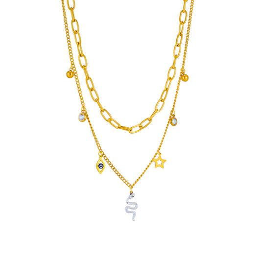 Serpent and Star Charm Layered Necklace