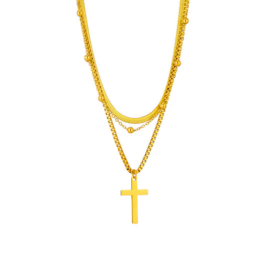 Classic Golden Cross Layered Necklace