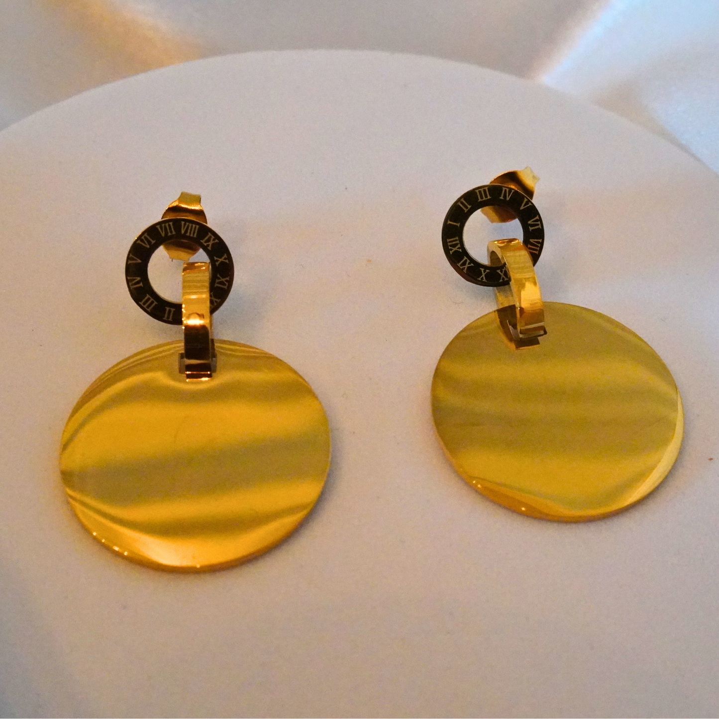 Roman Numeral Engraved Disc Earrings