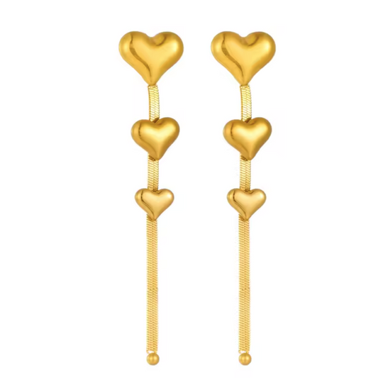 Golden Heart Tassel Earrings