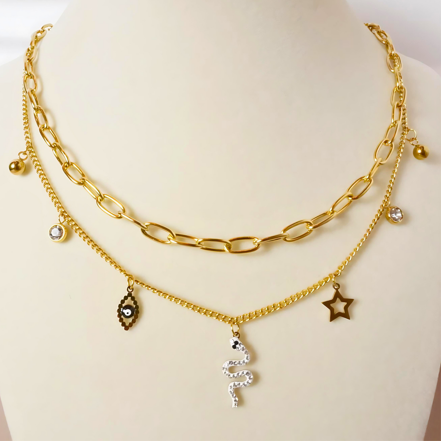 Serpent and Star Charm Layered Necklace