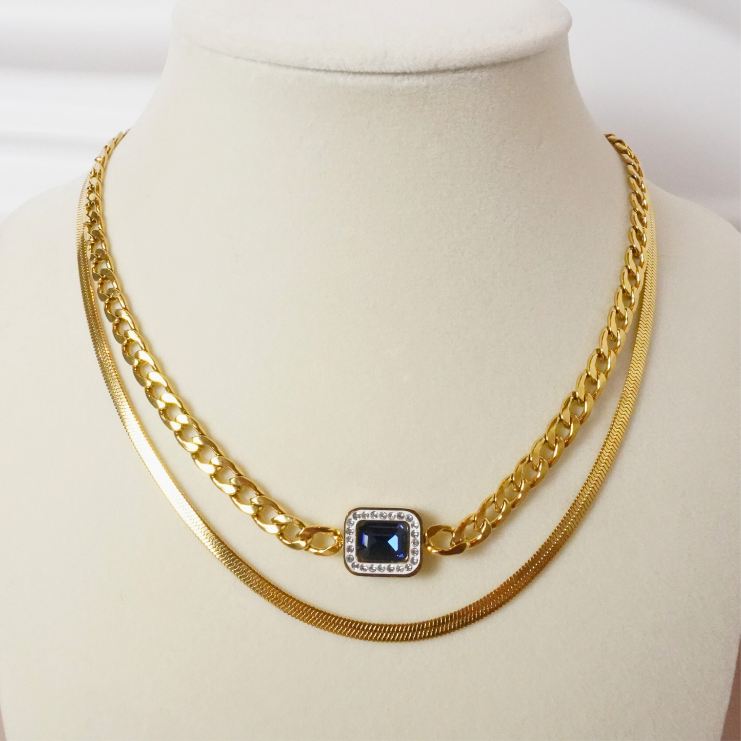 Gold Statement Necklace with Black Gem Pendant