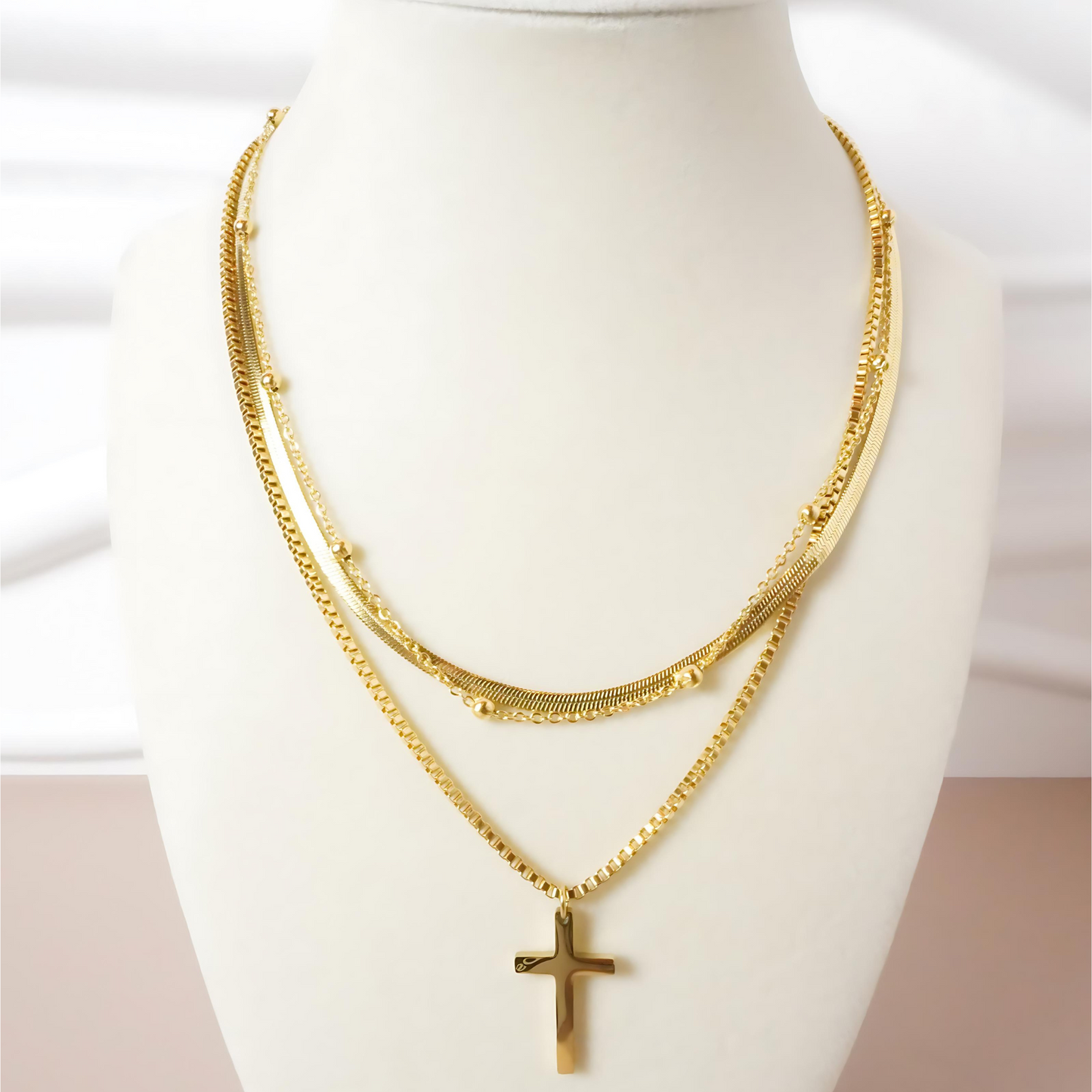 Classic Golden Cross Layered Necklace