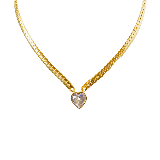 Golden Heart Crystal Pendant Necklace