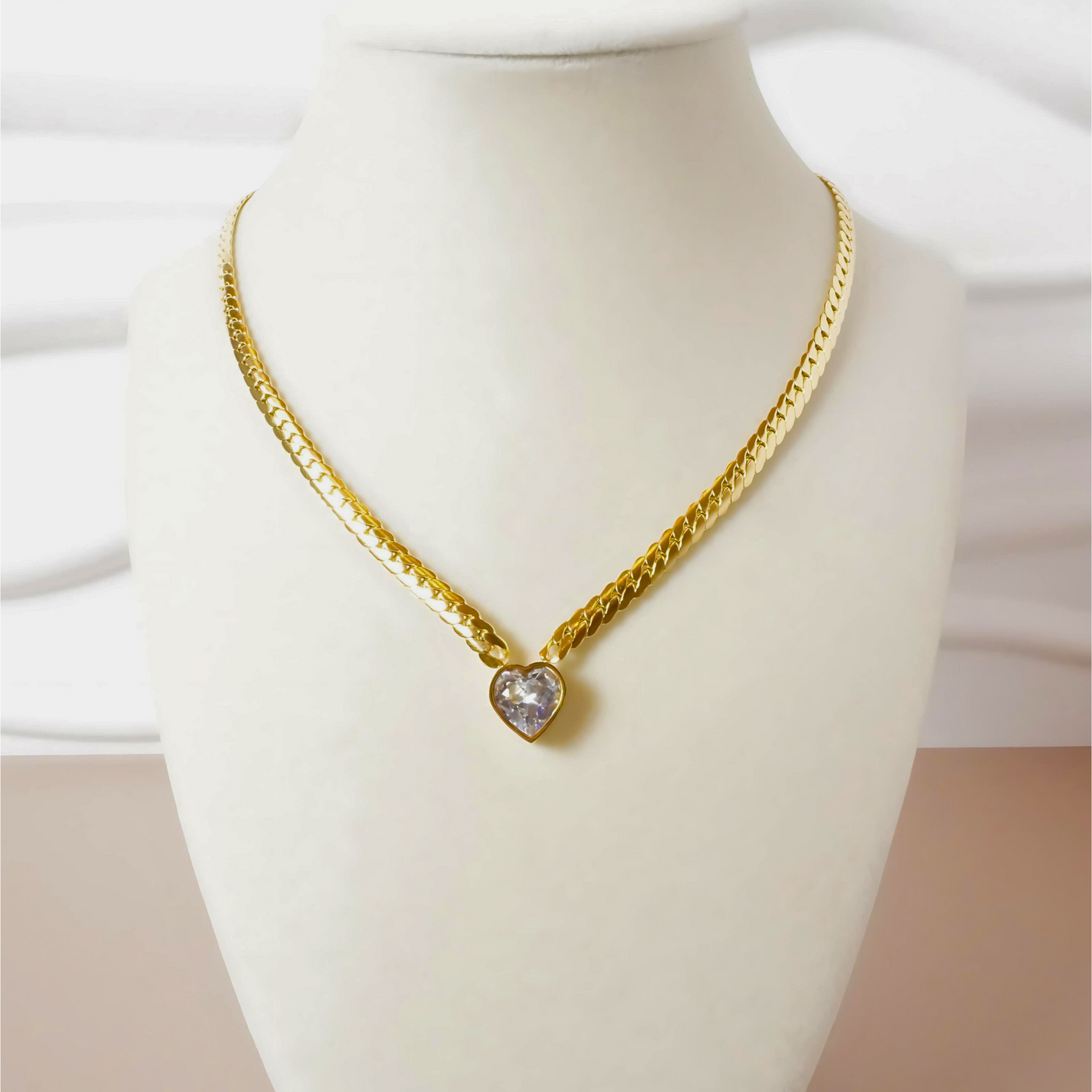 Golden Heart Crystal Pendant Necklace