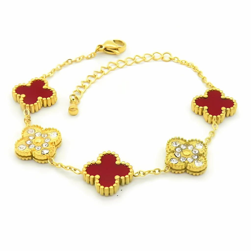 Red & Diamond Clover Bracelet