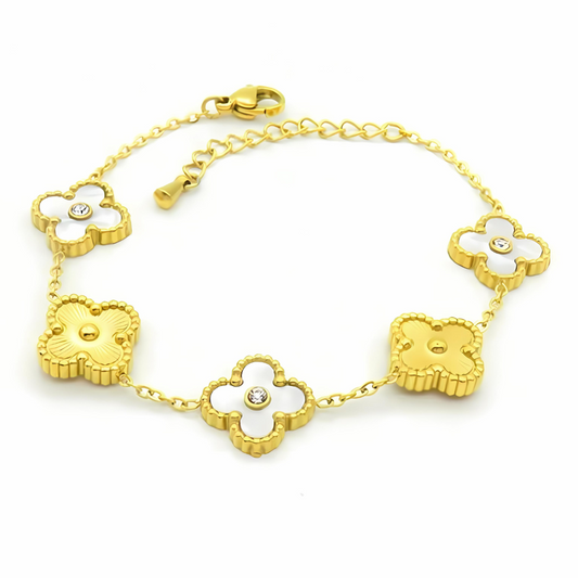 Gold and White Clover Bracelet