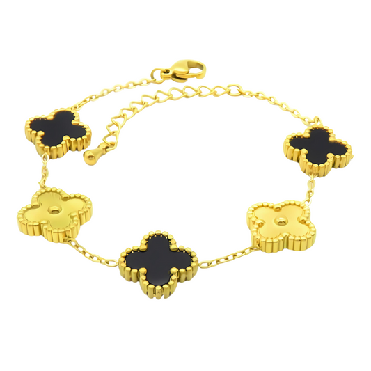 Gold and Black Clover Bracelet