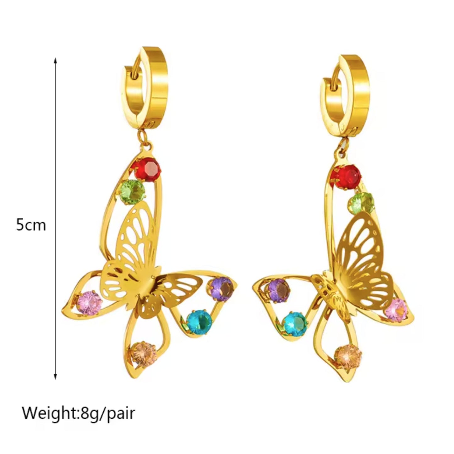 Gemstone Accented Butterfly Drop Earrings