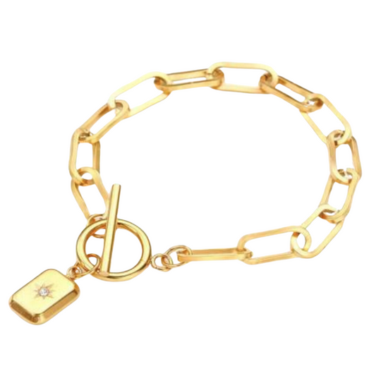 Golden Toggle Clasp Bracelet with Crystal Charm