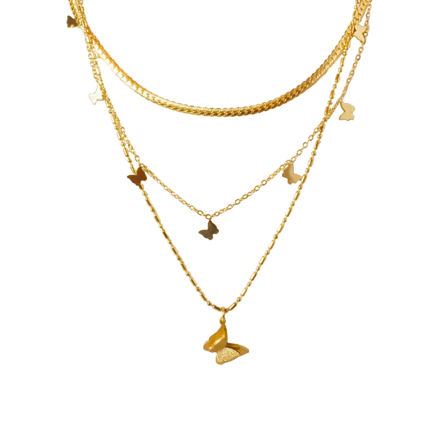 Golden Butterfly Trio Layered Necklace