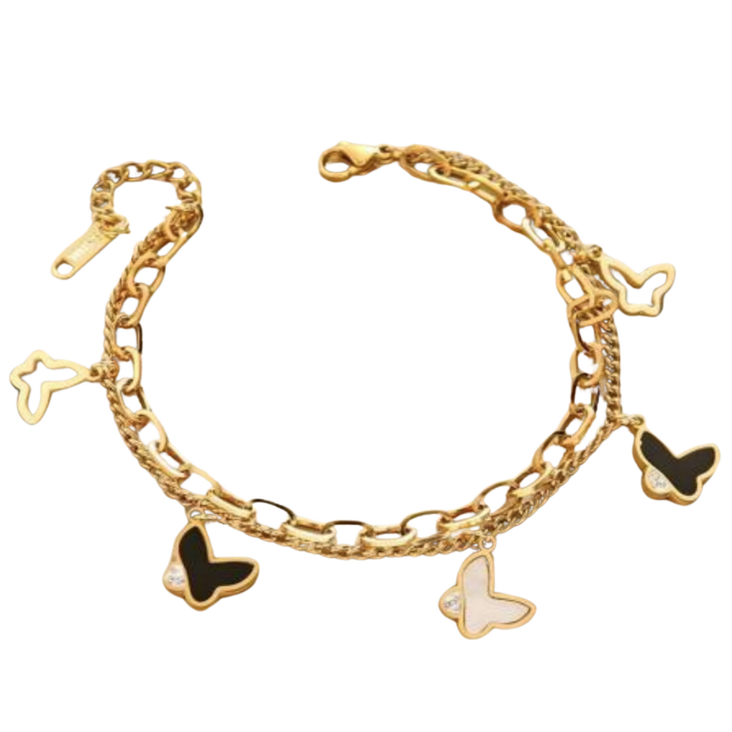 Golden Black & White Butterfly Charms Bracelet