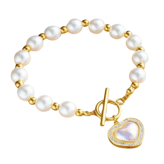 Pearlescent Heart Charm Bracelet