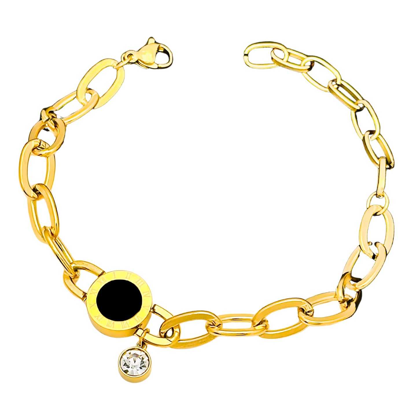 Golden Aura Bracelet with Black Enamel Disc