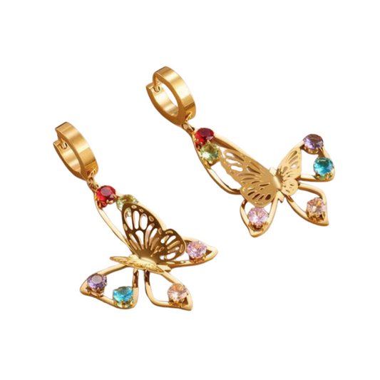 Gemstone Accented Butterfly Drop Earrings