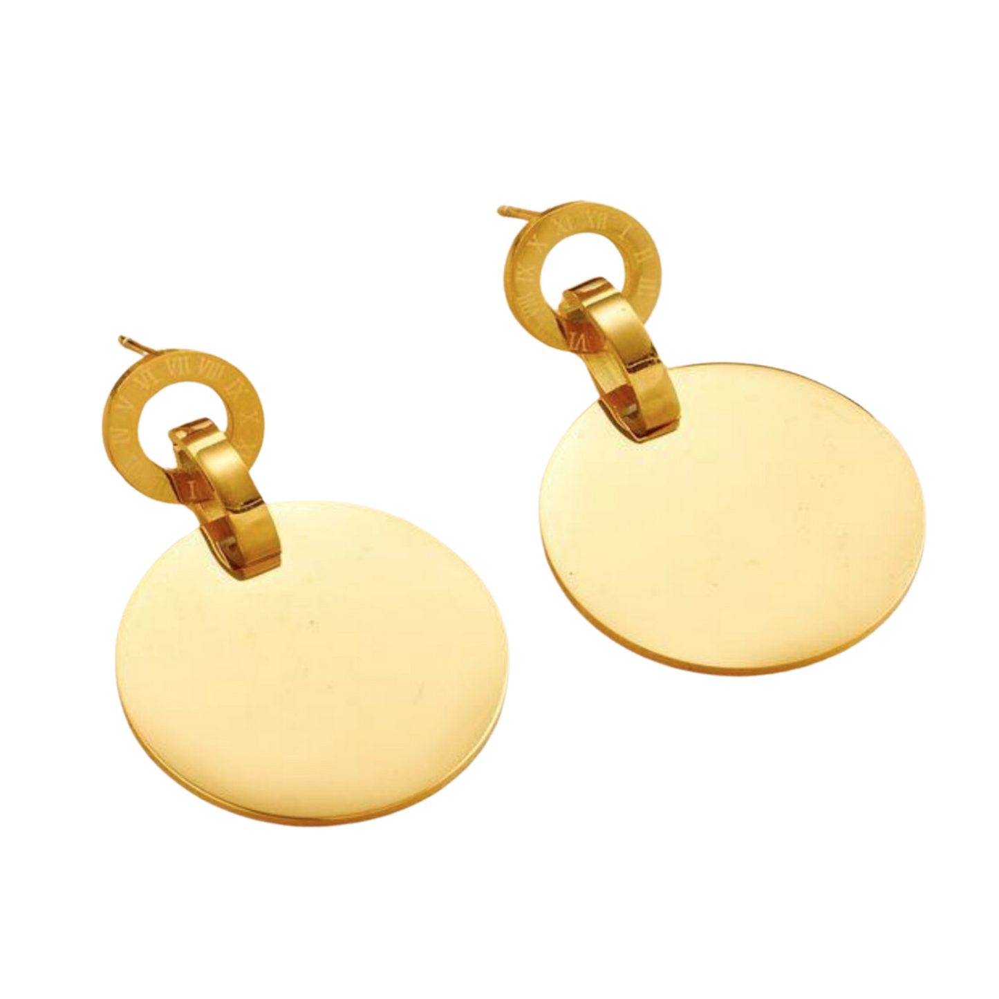 Roman Numeral Engraved Disc Earrings