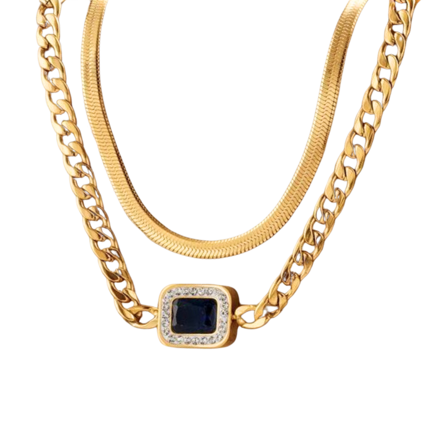 Gold Statement Necklace with Black Gem Pendant