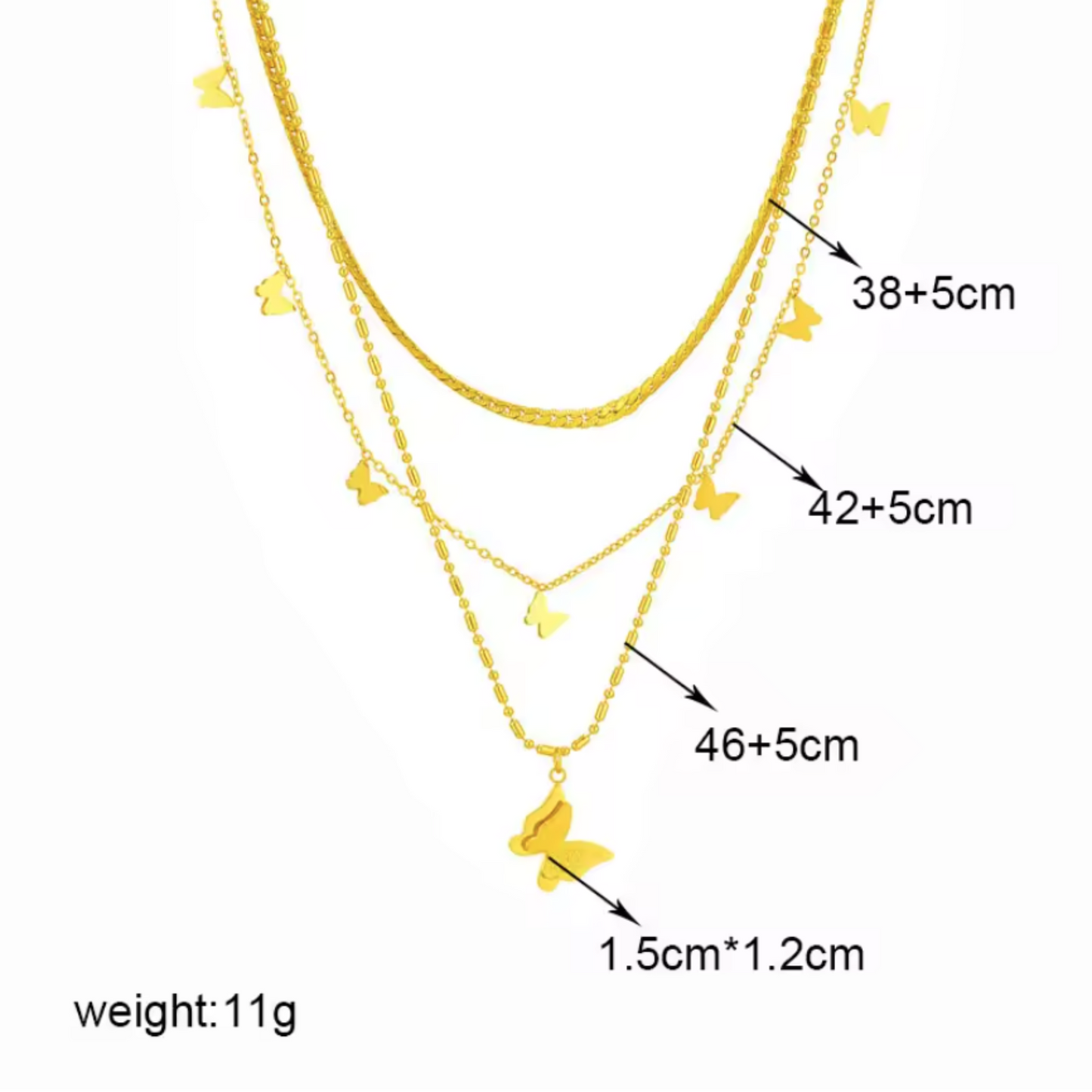 Golden Butterfly Trio Layered Necklace