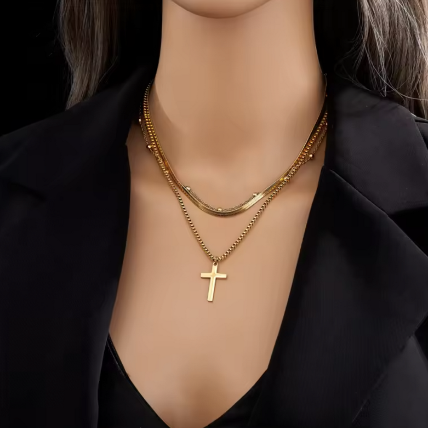 Classic Golden Cross Layered Necklace