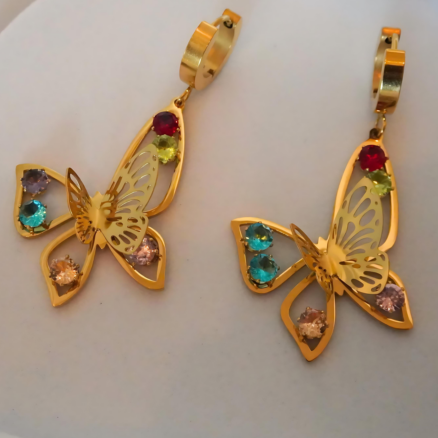 Gemstone Accented Butterfly Drop Earrings